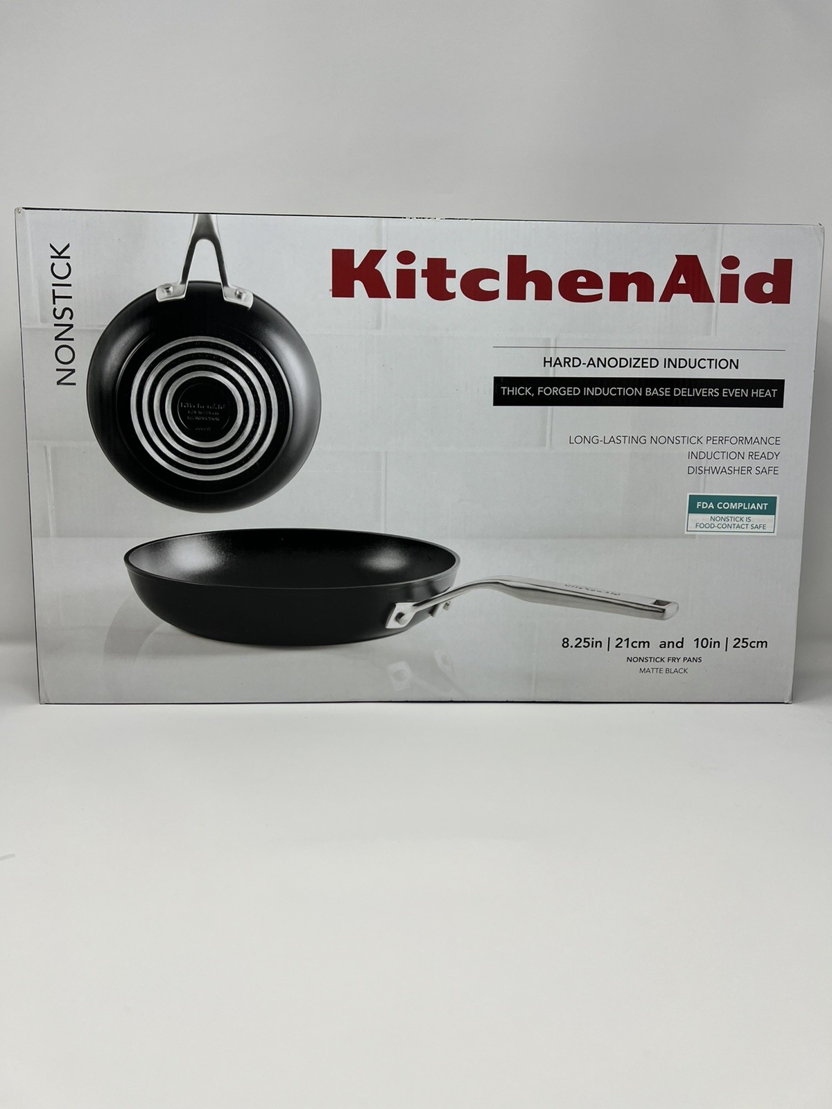 KitchenAid Nonstick Fry Pans Matte Black Hard-Anodized Induction 8.25 in & 10 in