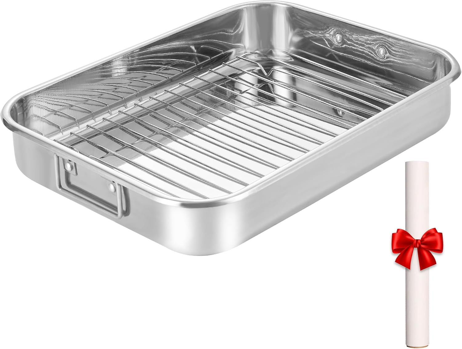 Stainless Steel Roasting Oven Pan: Roaster Pans with Rack & Handles 16.5 * 12.4