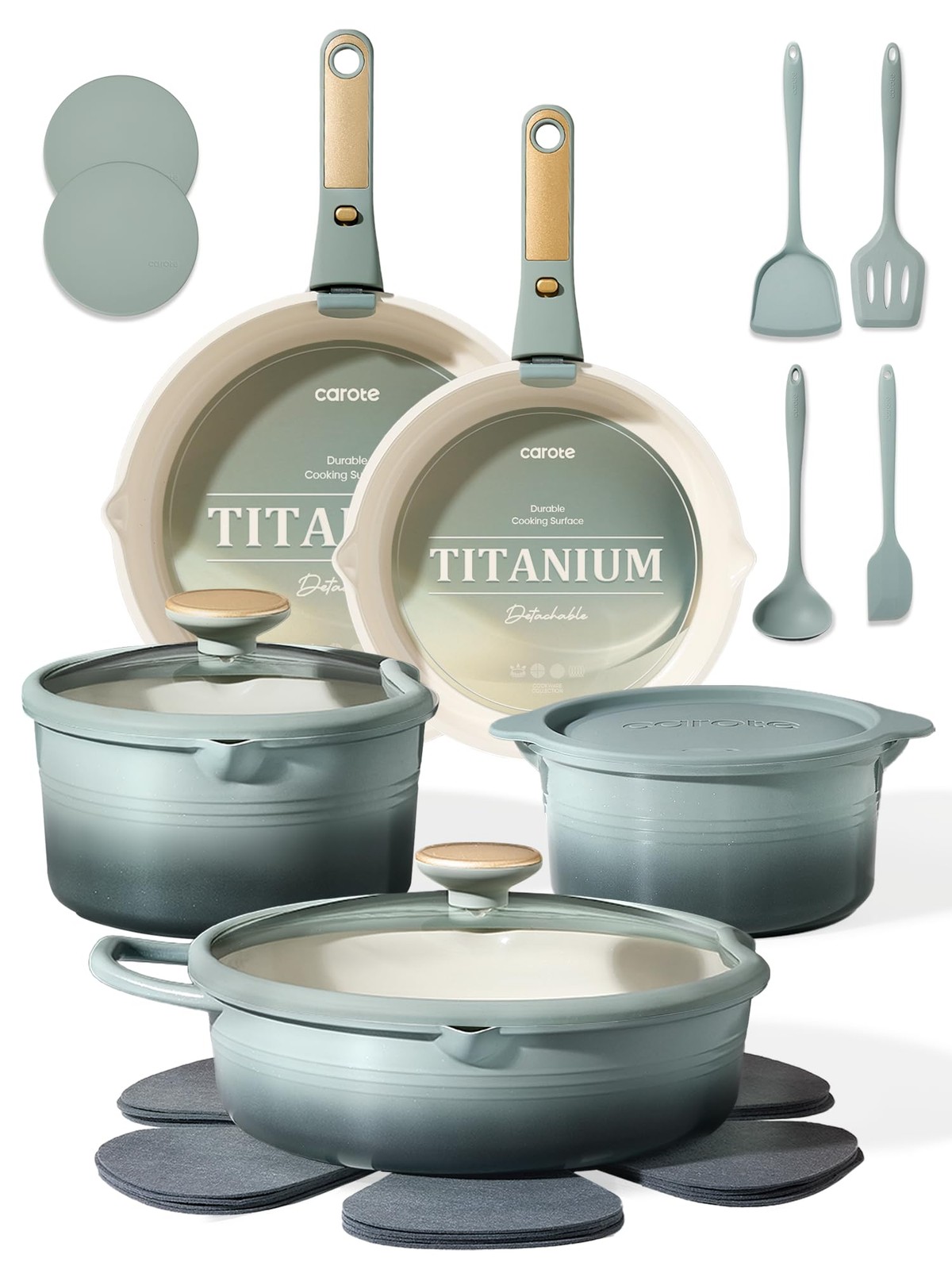 Carote 20Pcs Titanium Cookware Set Pots And Pans Set Non Stick Kitchen Cooking