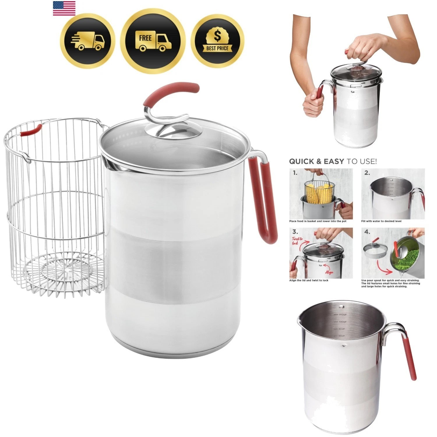 4th Burner Pot with Glass Lid and Steam basket 12 cup