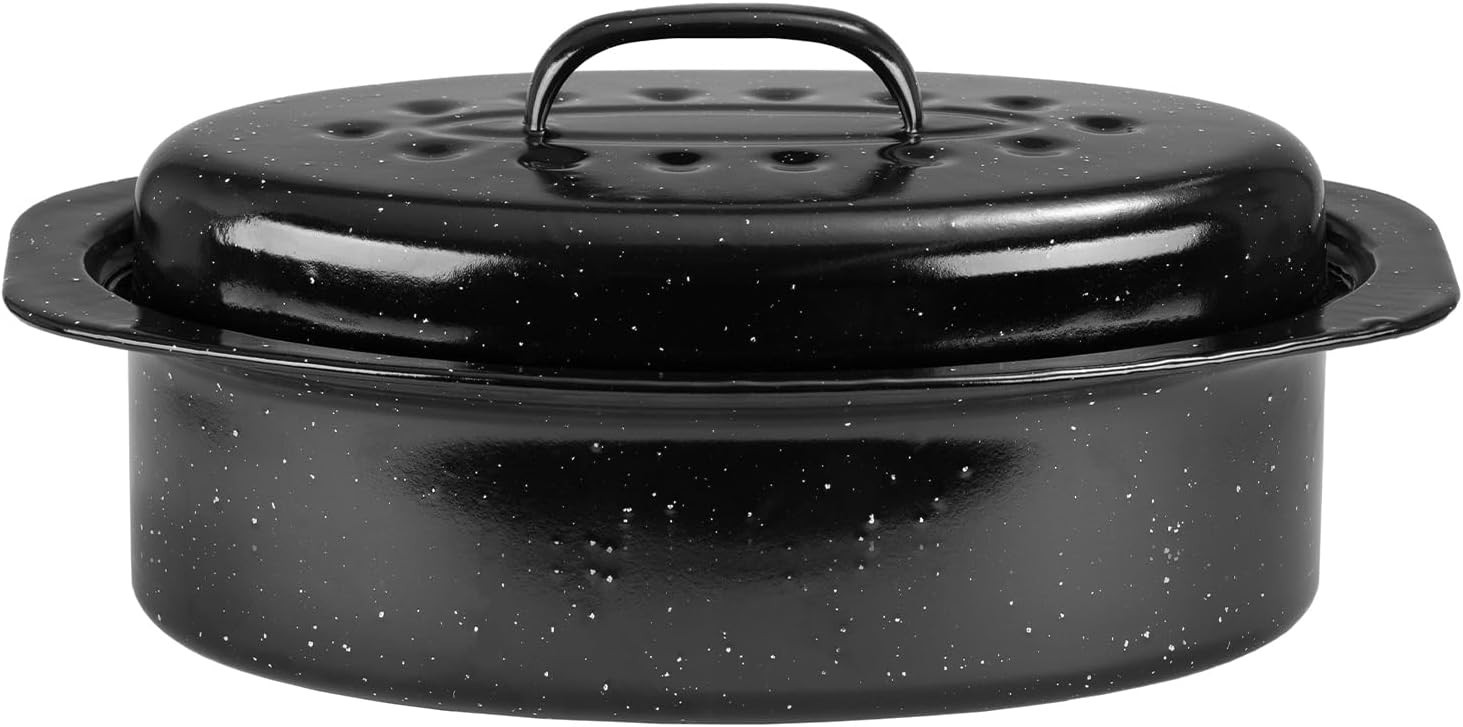 Dishwasher Safe 13″ Enameled Roasting Pan – Ideal for 4-5 Lb Turkey & Chicken