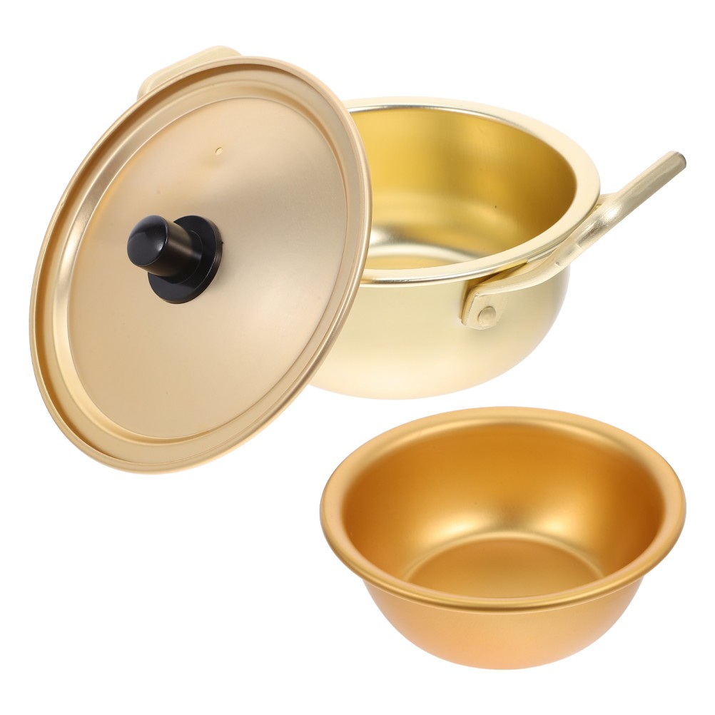 1 Set Reusable Aluminum Alloy Korean Ramen Cooking Pot with Lid and Small Bowl