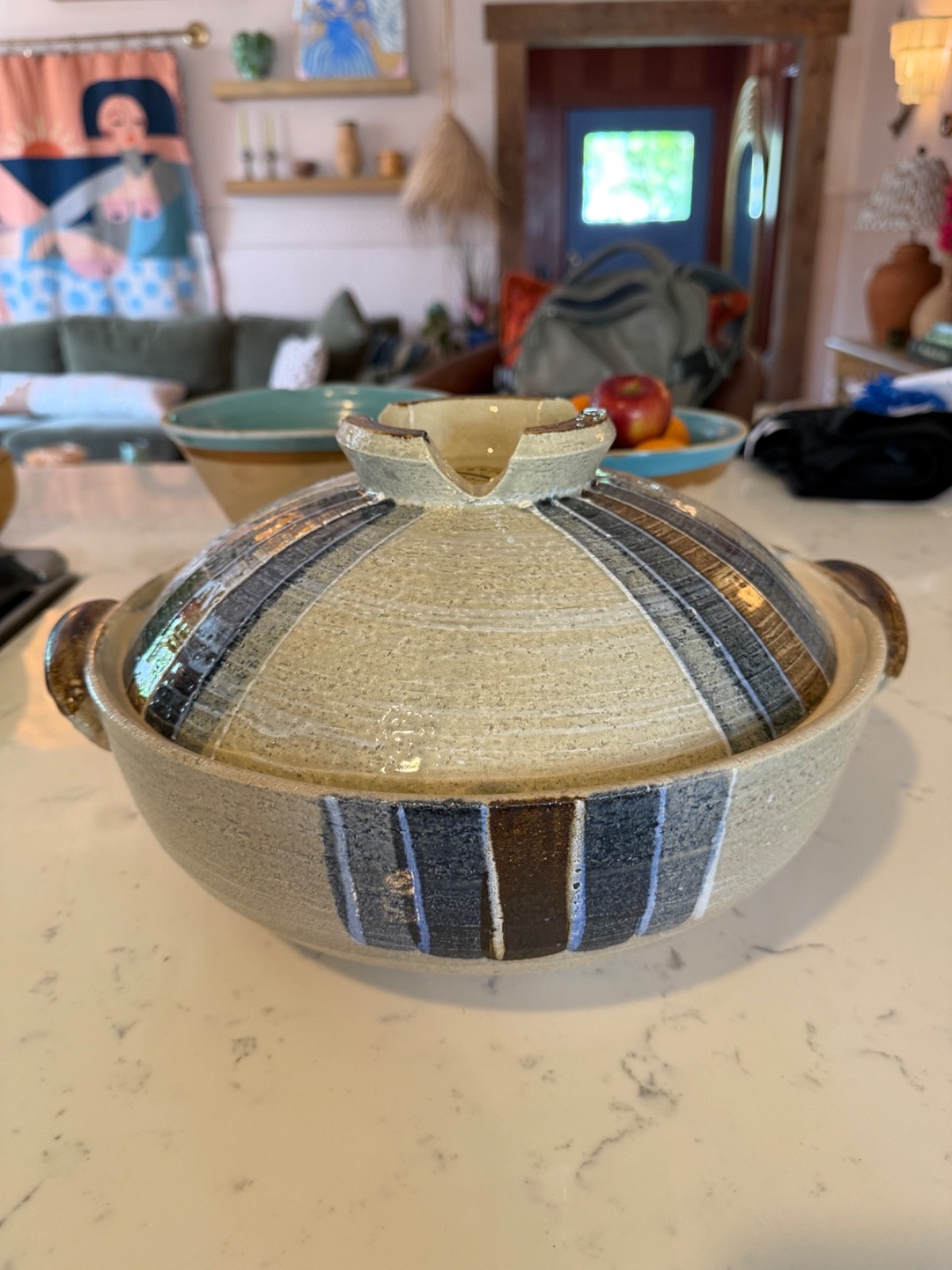 Banko Ware Earthen Pot TOKUSA Hand-painted Japanese DONABE Pottery