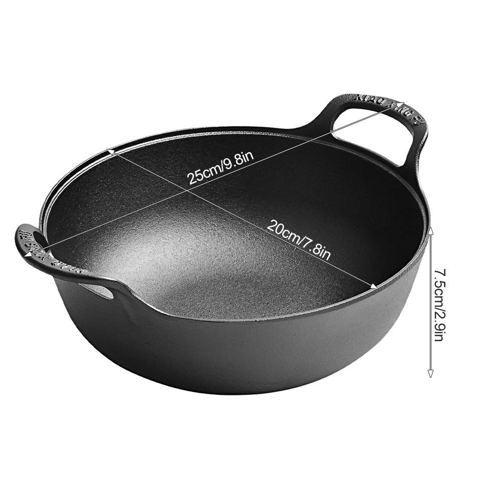 Cast Iron Wok with Handles Grilling Pan 20cm Non-stick Cooking Pot for Camping