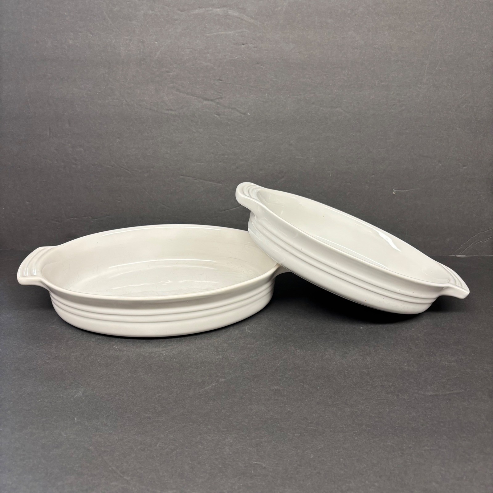 Le Creuset White Stoneware Oval Gratin Baking Dish Set of 2 0.6L 1L 06-28