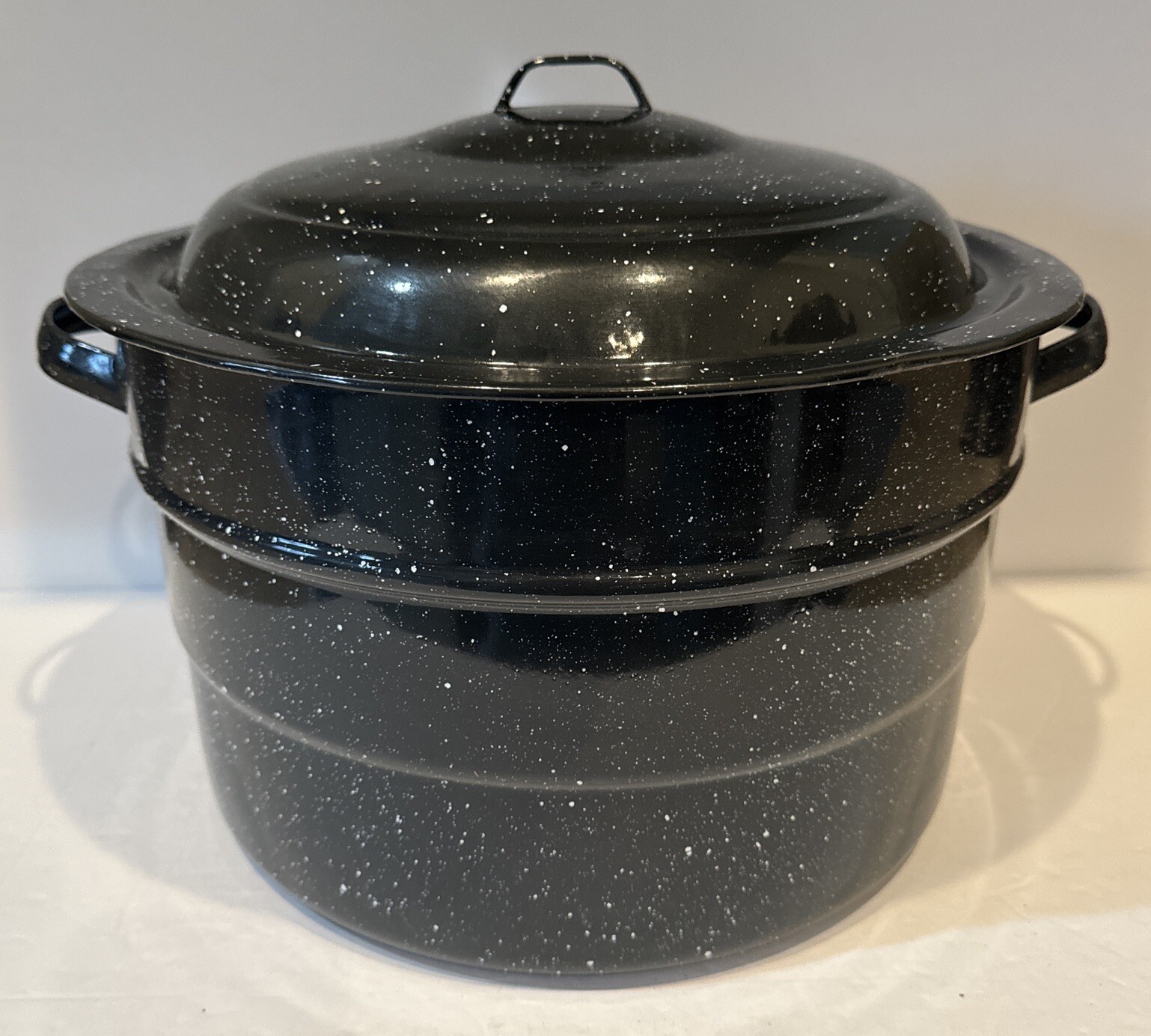 Enamel Stock Pot Canning Pot With Lid Black Speckled With Handles 20 Qt Large