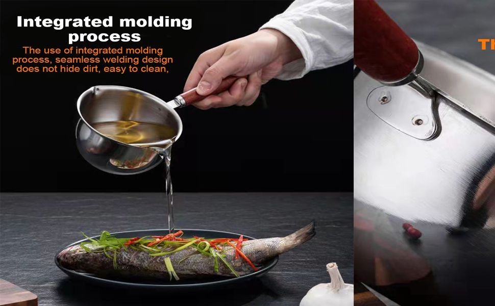 Butter Warmer Pot Stainless Steel Milk Warmer with Wooden Handle for Seafood,