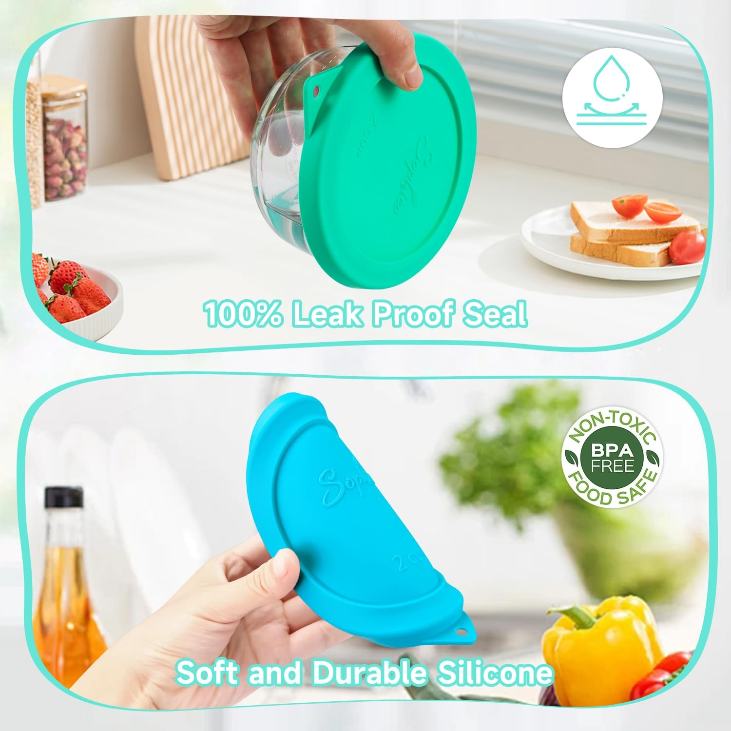 2 Cup Round Silicone Storage Cover Lids Replacement for Pyrex 7200-PC and Anc…