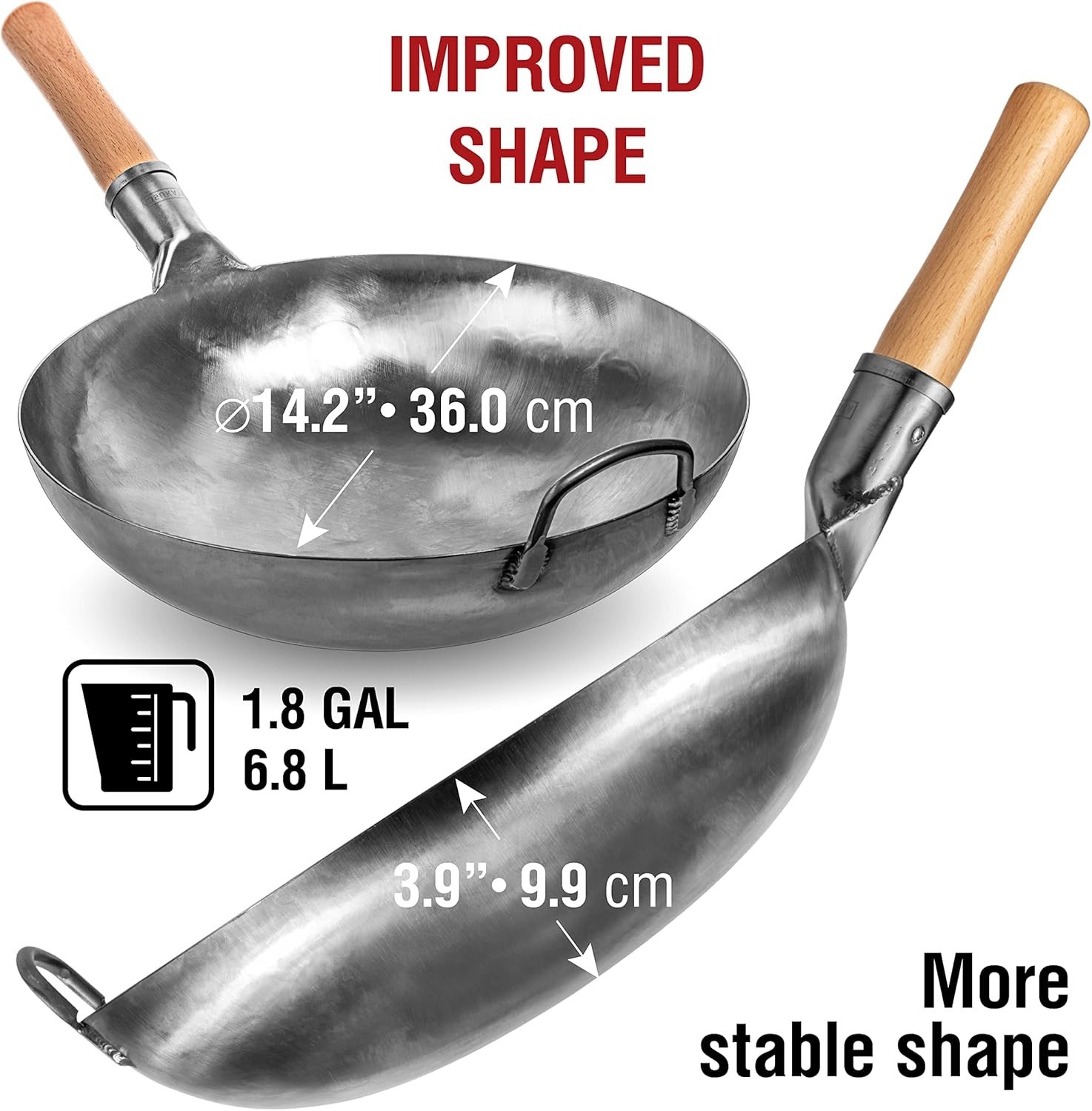 YOSUKATA 14” Round Bottom Carbon Steel Woks and Stir Fry Pans – Unseasoned Pow