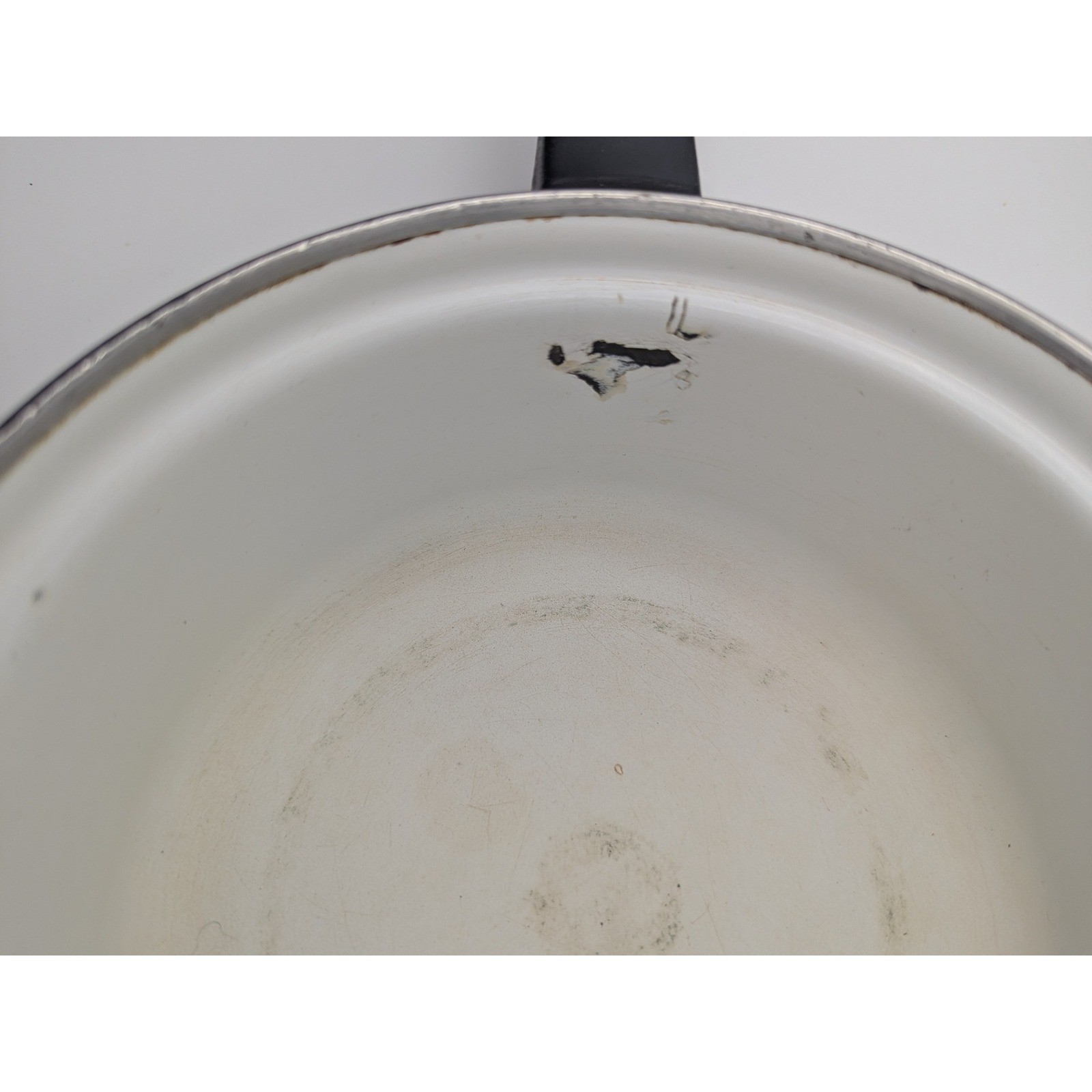 Vtg 1970s Austria Email Enamel Saucepan Floral Print White Orange Brown Retro