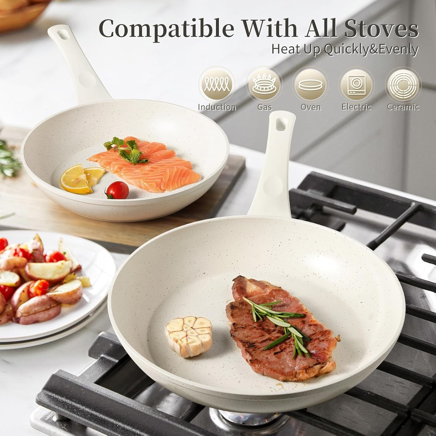 Ceramic Frying Pan Set with Lids – Non Stick Frying Pan with Lids