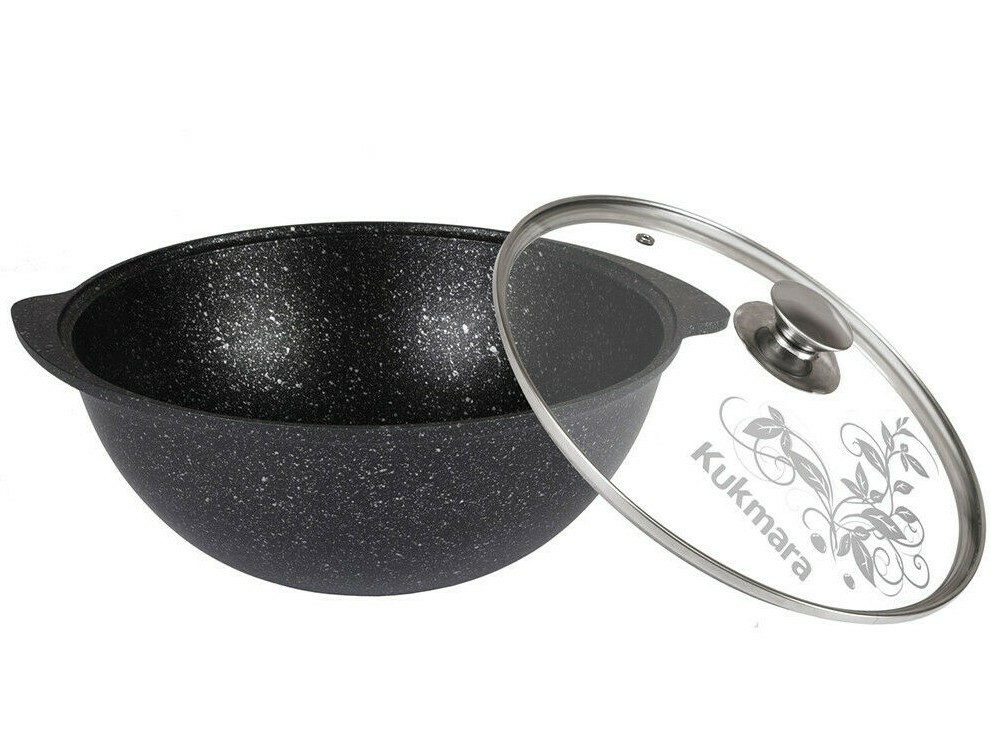 Kukmara Non-Stick Aluminum Kazan w/Glass Lid for Pilaf Plov Uzbeki Dish 4.8 Qt