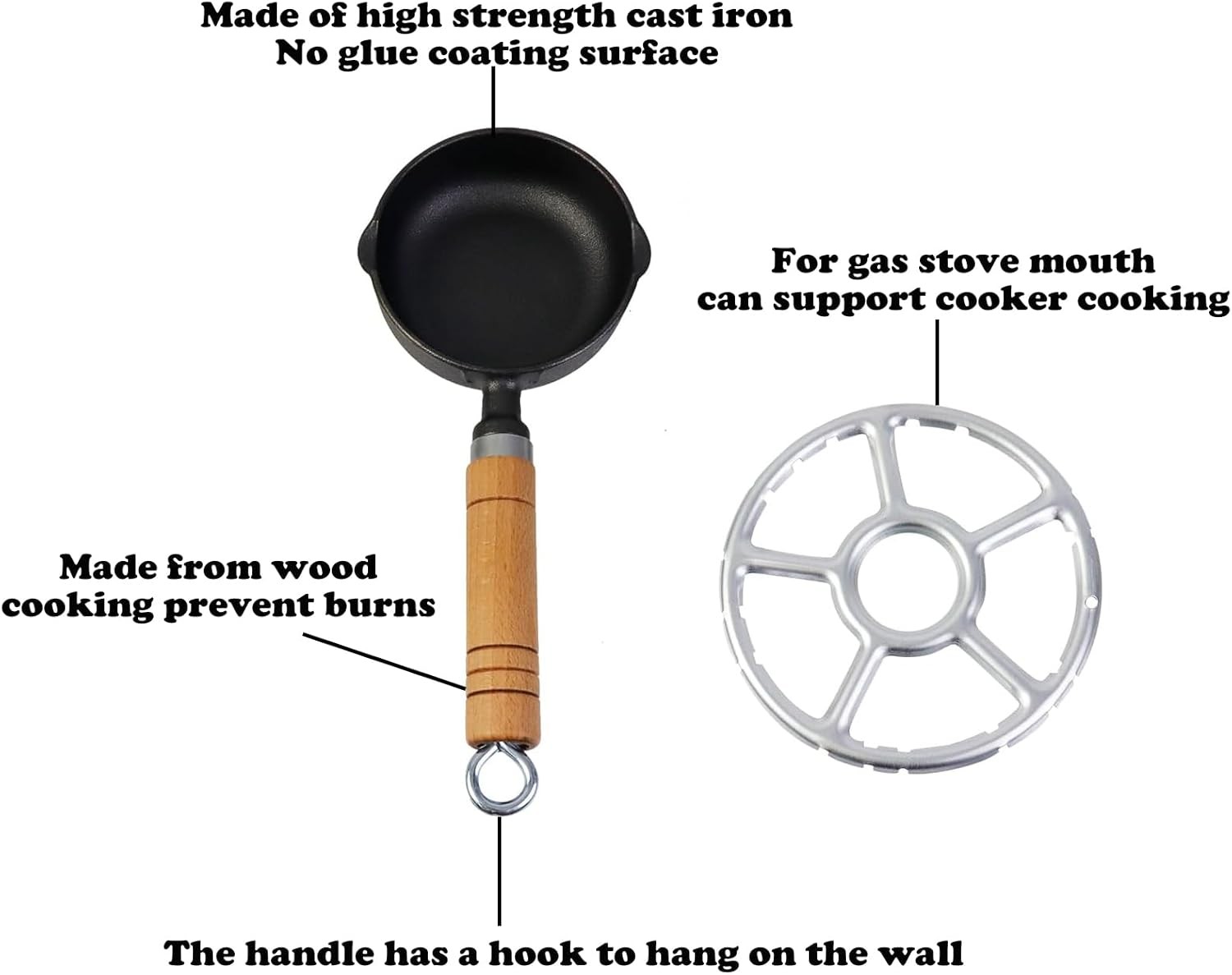 esatis 1 Pcs Mini Cast Iron Skillet Small Skillets Frying Pans, with Wok