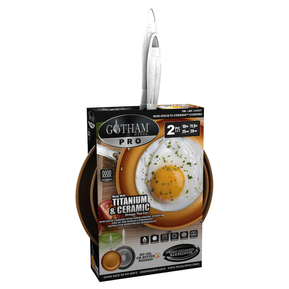 Gotham Steel, Pro 2-piece Ceramic Nonstick Fry Pans | 10″ + 11.5″ Frypan