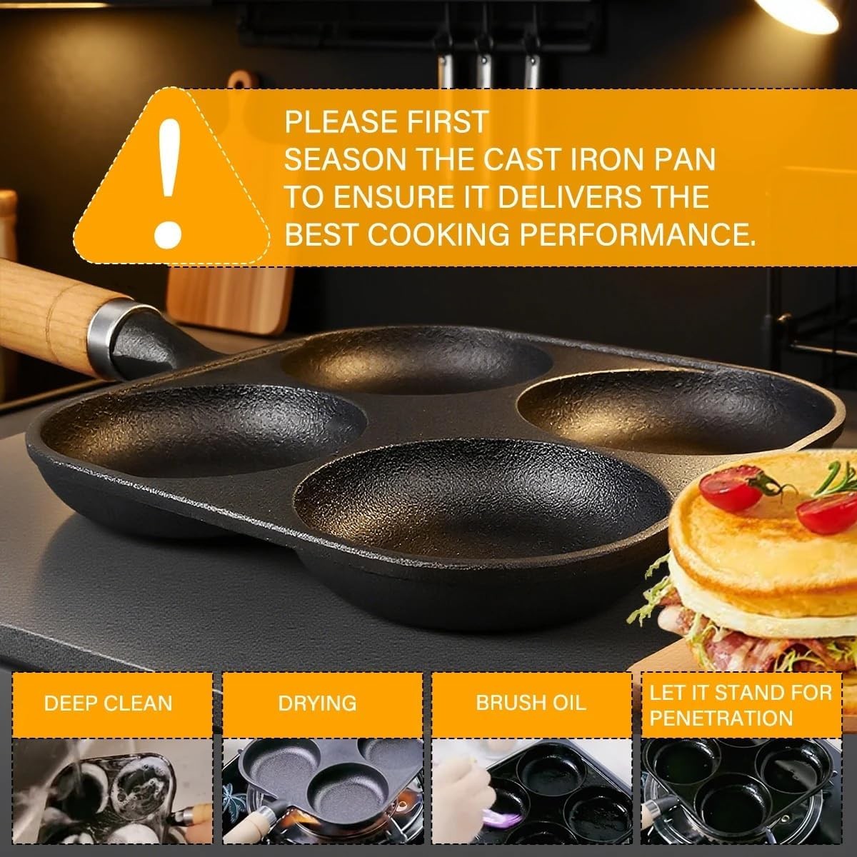 Mini Cast Iron 4-Cup Egg Pan 6.7″ Compact Breakfast Griddle Sliders & Mini