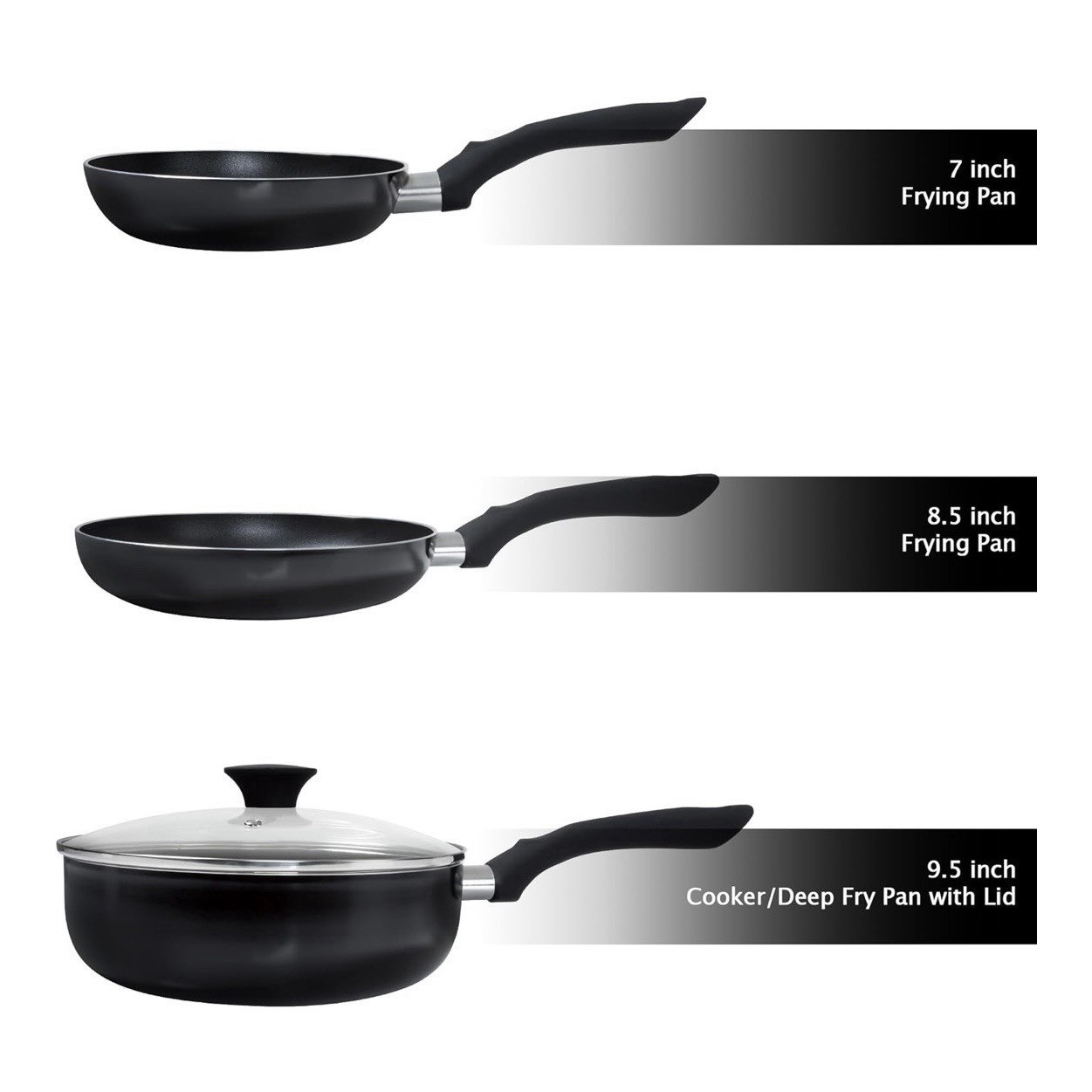 15 Piece Cookware Set Nonstick Aluminum Black Induction Classic Cuisine