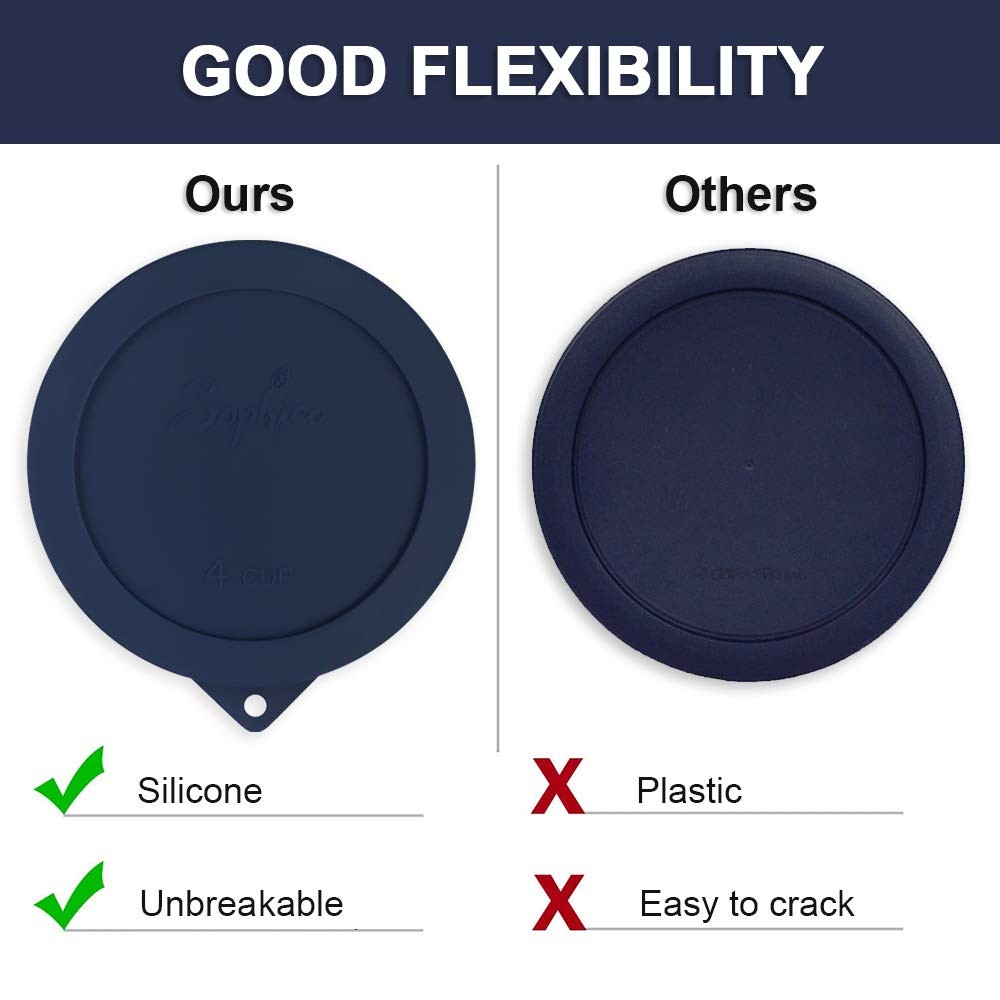 4 Cup Round Silicone Storage Cover Lids Replacement for Anchor Hocking and Pyrex
