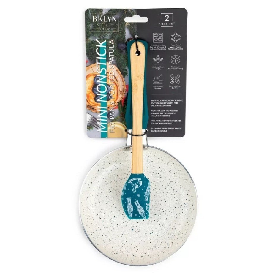Brooklyn Steel Co. Nonstick Mini Fry Pan & Spatula 2-Pc. Set Nutcracker NWT