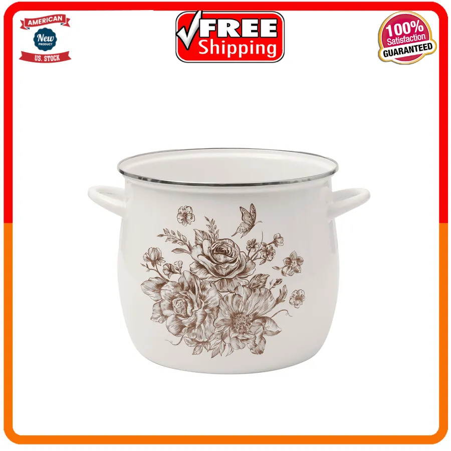 Pioneer Woman Agatha 12 Qt Enamel on Steel Stock Pot with Lid Brown