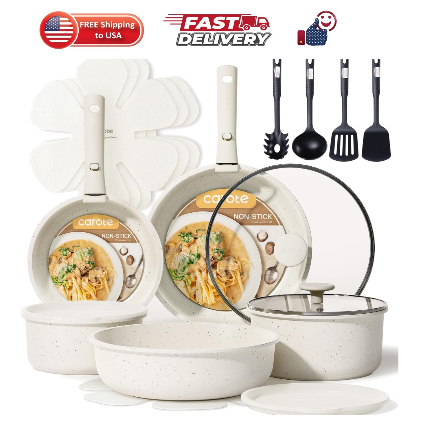 19pcs Pots and Pans Set Non Stick, Detachable Handle Cookware | Kitchen Cooki…