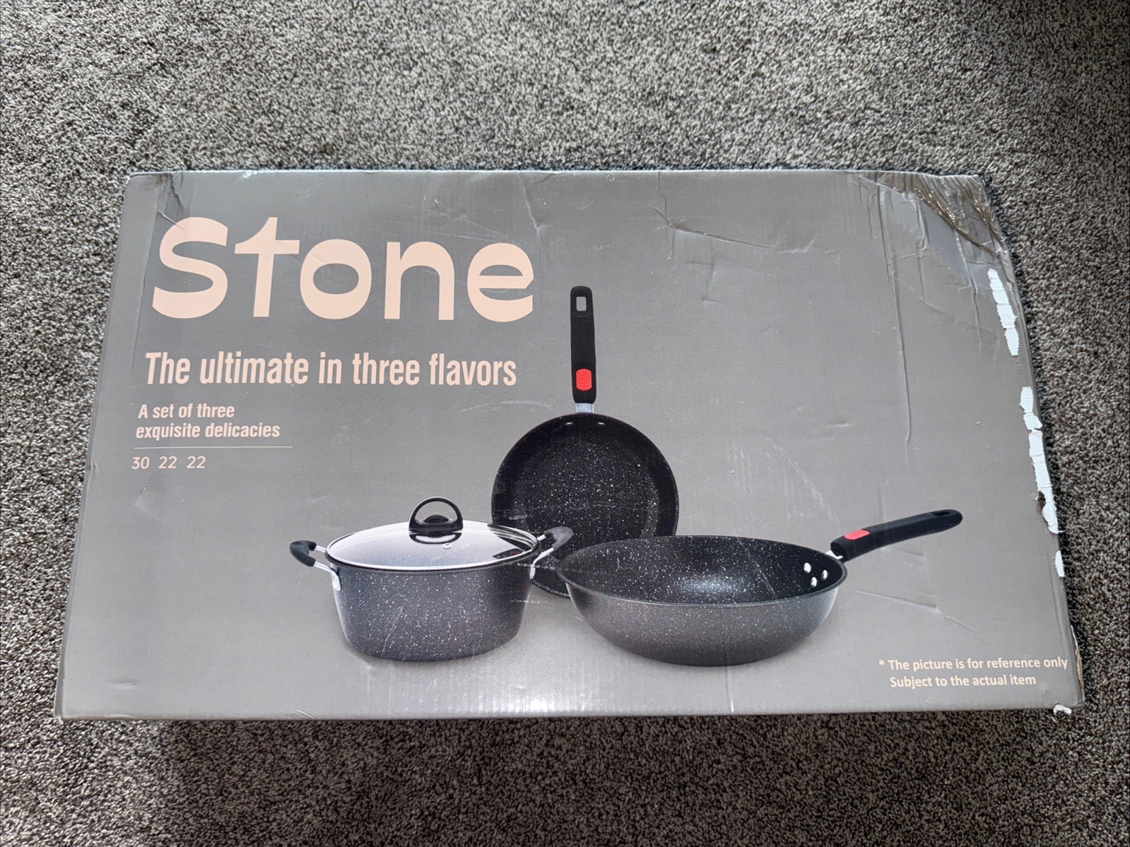 Stone 3 Piece Nonstick Cookware Set 30 22 22 Damaged Box