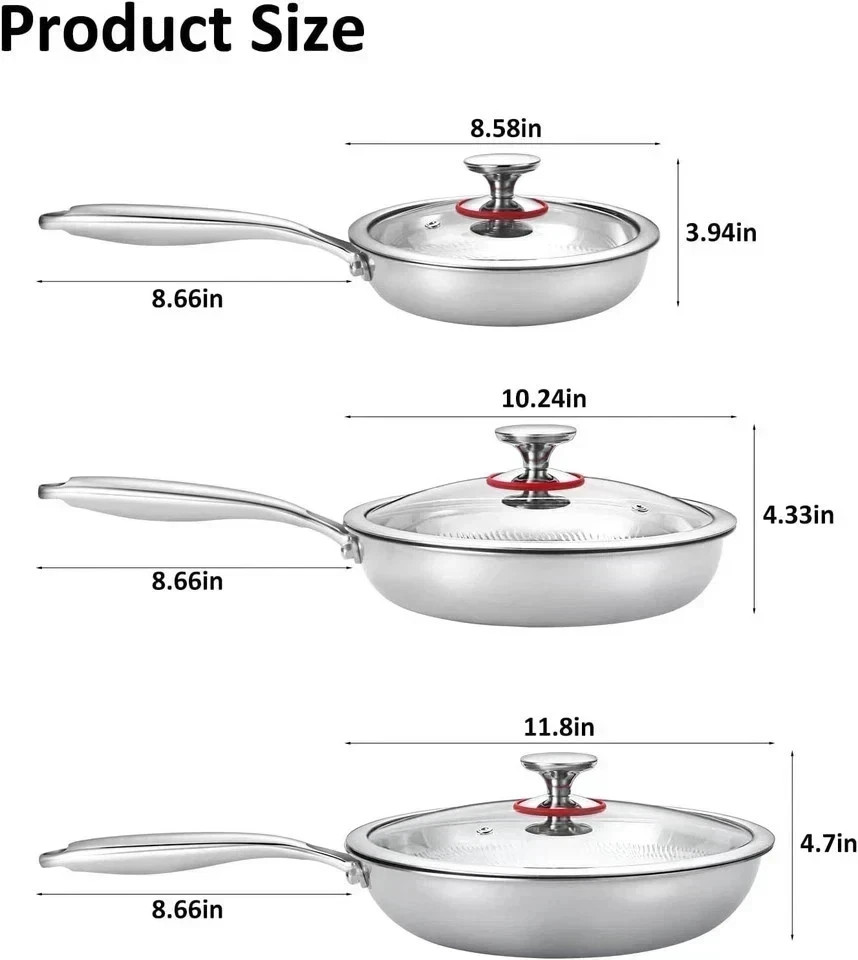 Titanium Non-Stick Frying Pan with Lid 8 10 and 12 Inch Hammered Nonstick Skille