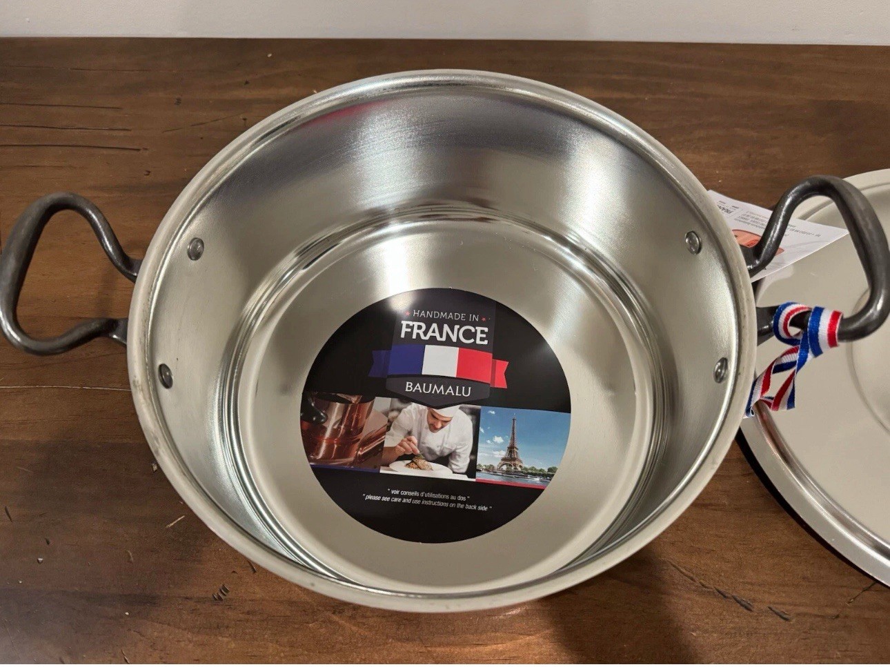 Baumalu Copper 9.5 Inch Stock Pot With Lid. 5lbs 11 oz. Made In France.