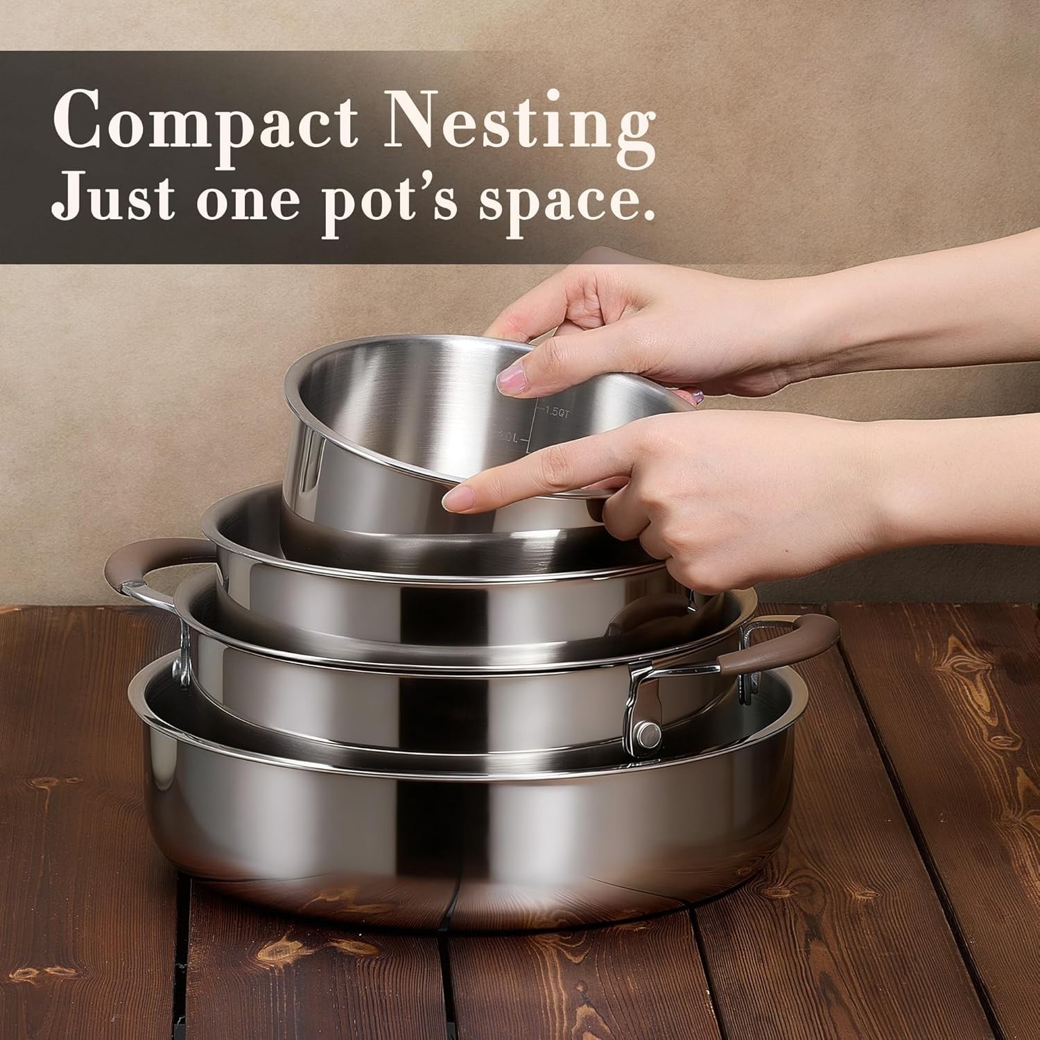 CAROTE 19pcs Stainless Steel Cookware Set with Detachable Handle, Pots and Pans