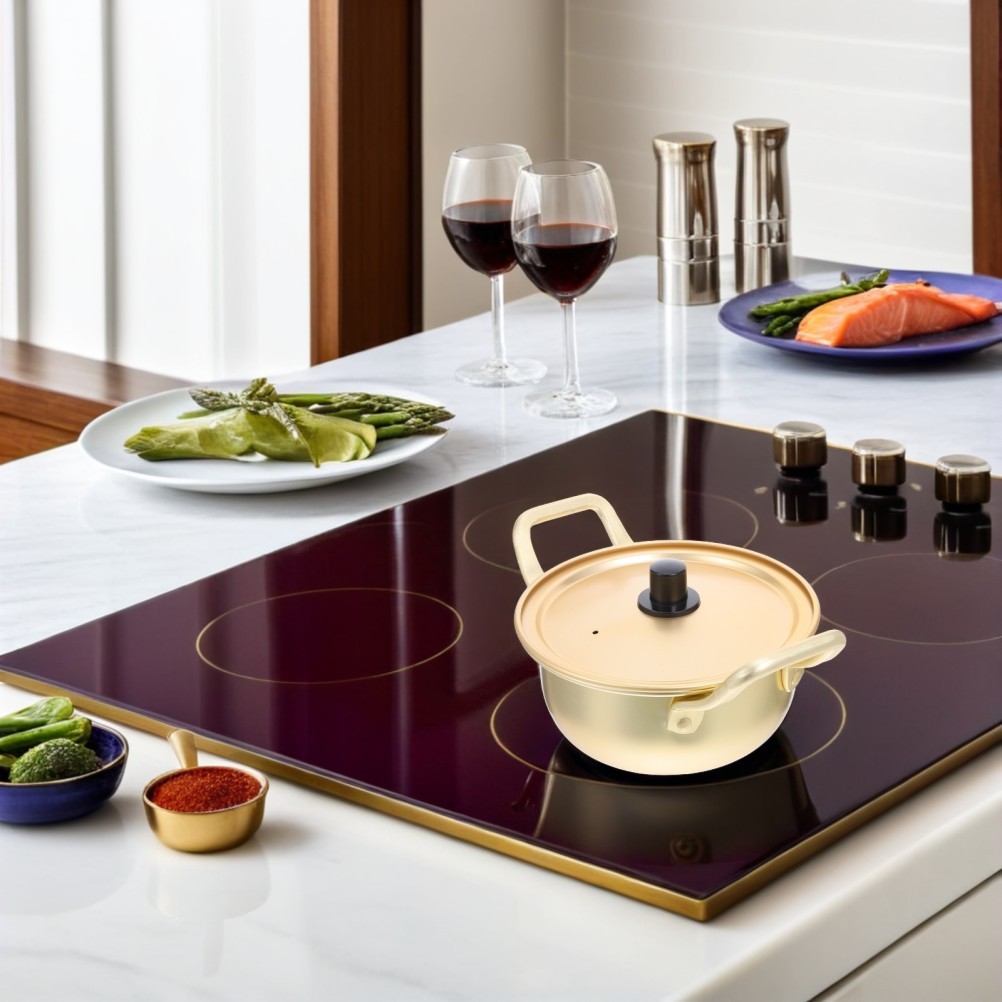 1 Set Reusable Aluminum Alloy Korean Ramen Cooking Pot with Lid and Small Bowl