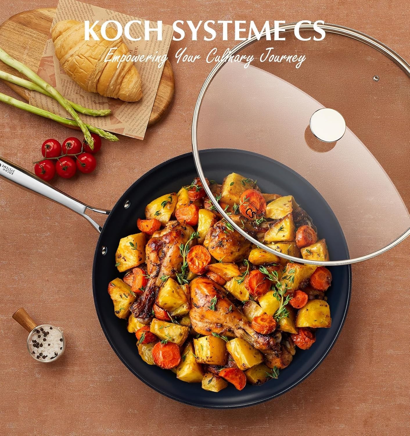 14 Inch Large Frying Pan with Lid, Nonstick Skillet with Ceramic Interior, Large