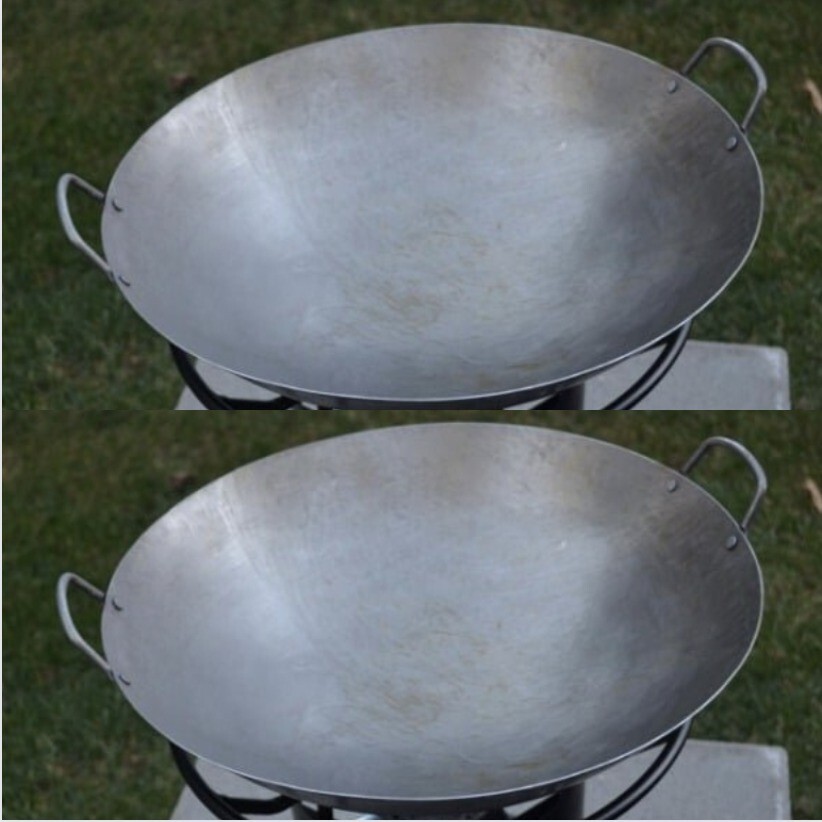 (Set of 2) 16″ Heavy Duty Cantonese Wok Silver Hand Hammered Carbon Steel Round