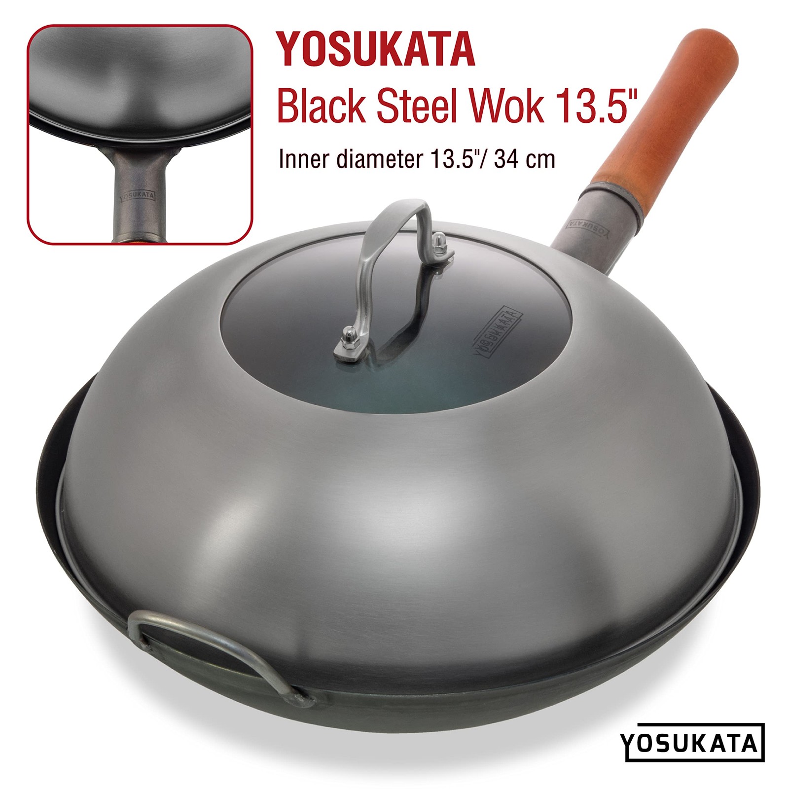 Wok Lid 12.8 In for 13.5-In Wok – Premium Stainless Steel Cover with Tempered…