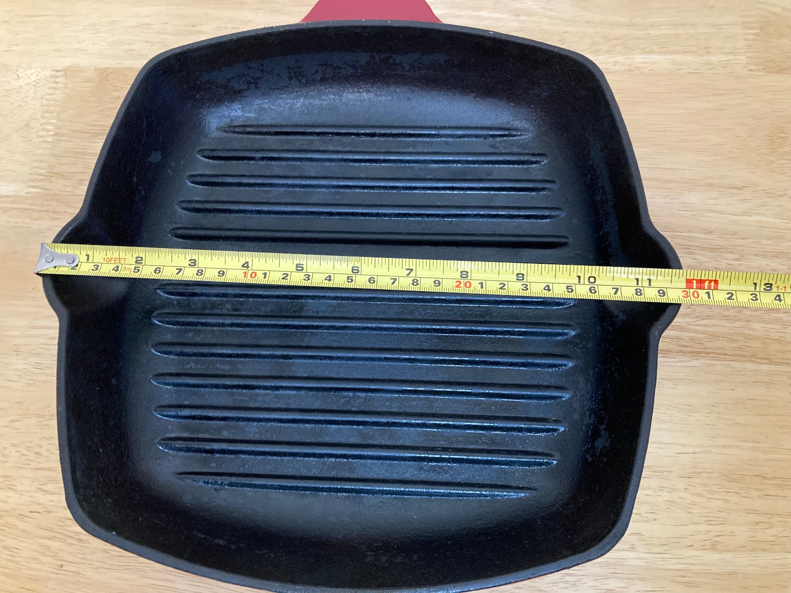 RED Enamel Cast Iron Square 11″ Skillet Ribbed Grilling Pan