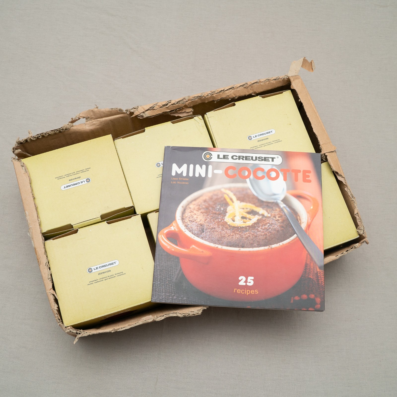 Le Creuset Set of 6 Mini Cocottes with Cookbook Color: Flint