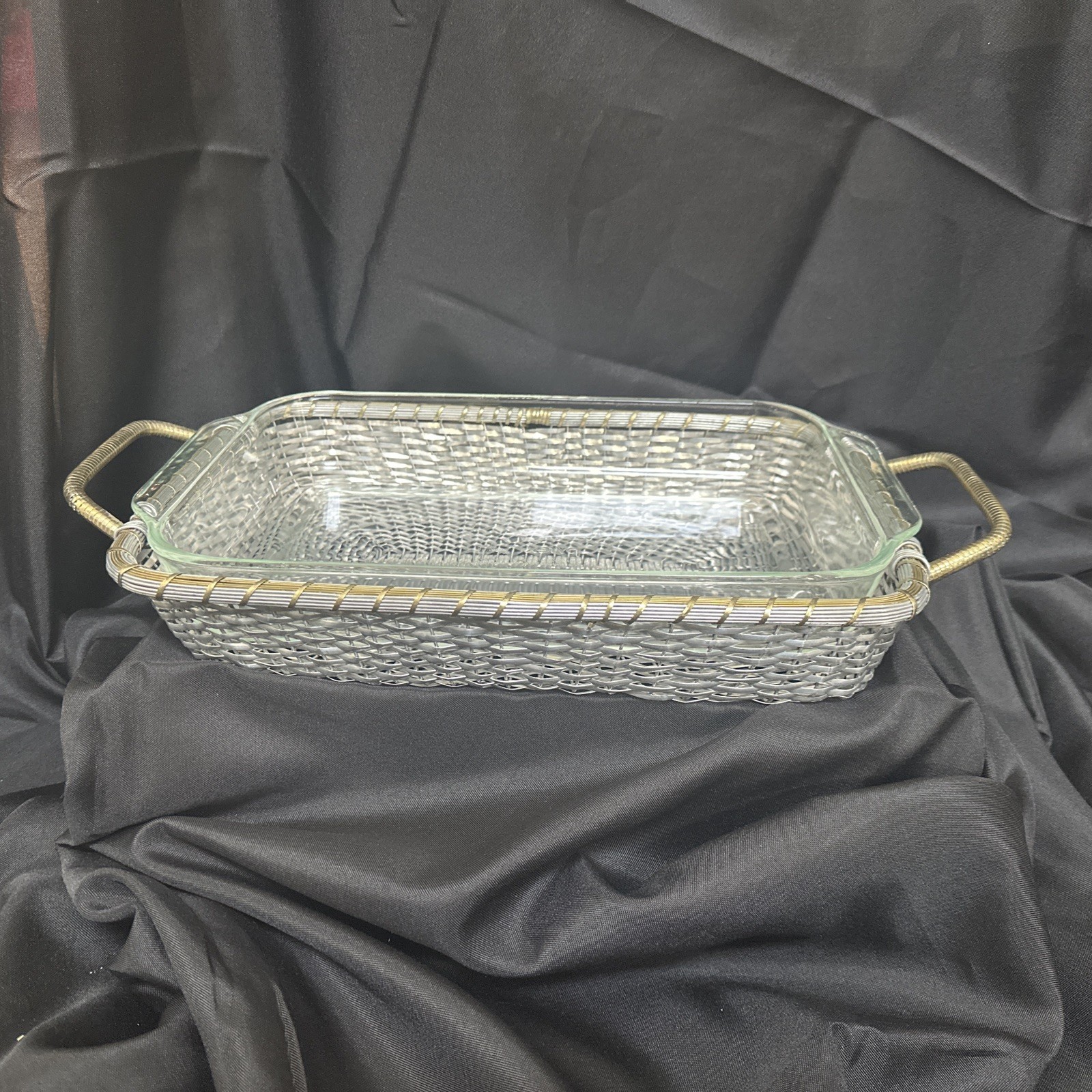 Vintage Marinex Metal Silver & Gold Serving Basket 14” X 9” Inner Size No Dish