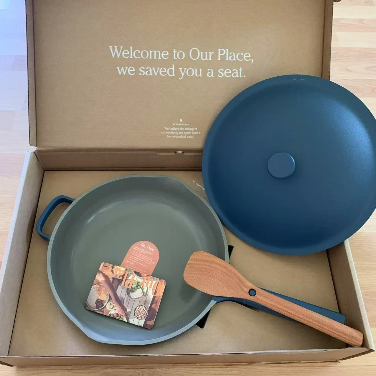 Our Place Large Always Pan 12.5” 10 in 1 Nonstick Pan w Lid & spoon BLUE SALT