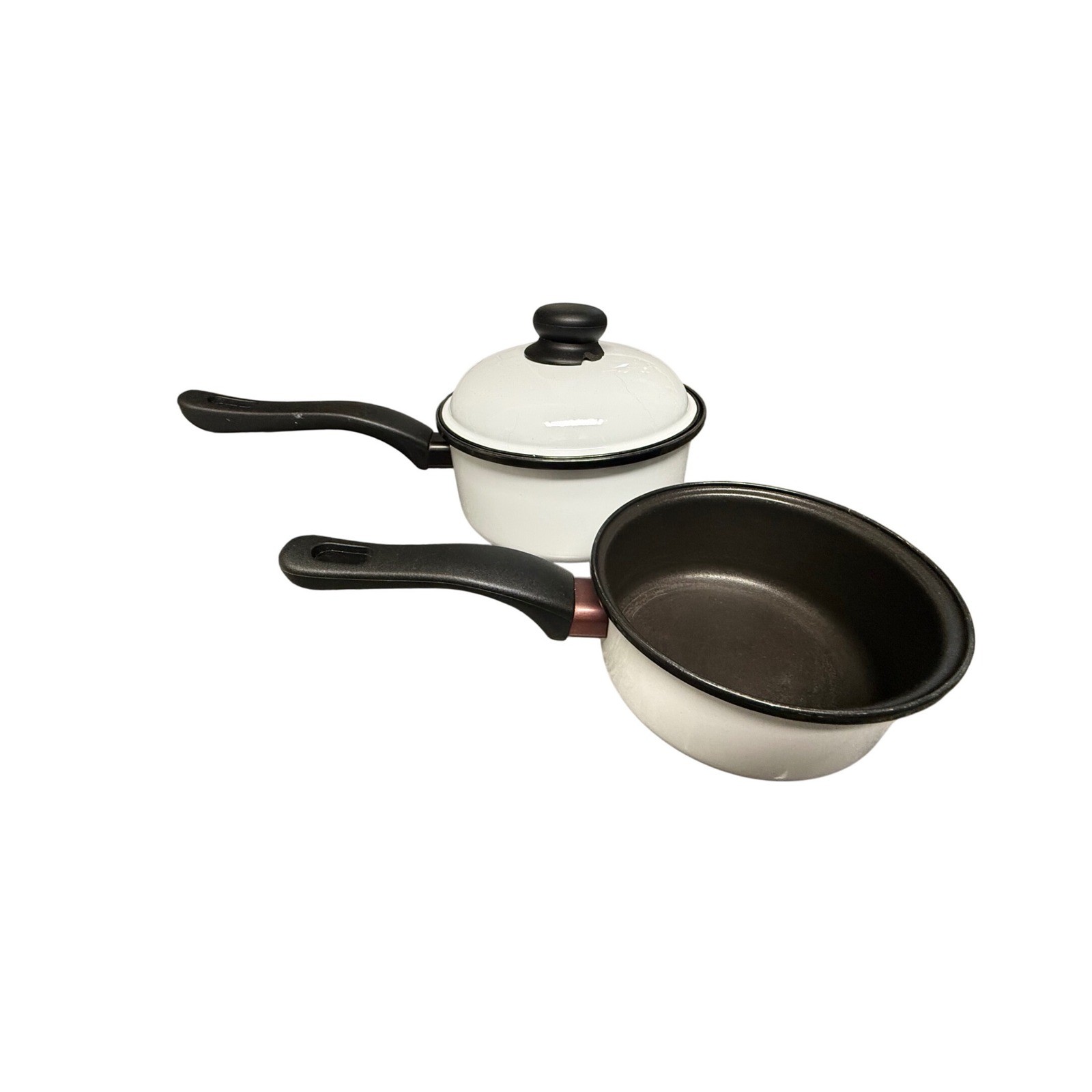 Vintage 1991 Bravo Gourmet Cookware Spain JMP Newcor Enamel Saucepan Set White