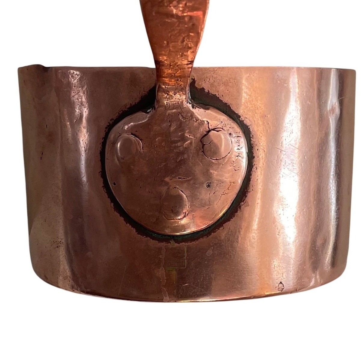 Vintage Large French Copper Saucepan with Copper Handle, Hammered Texture