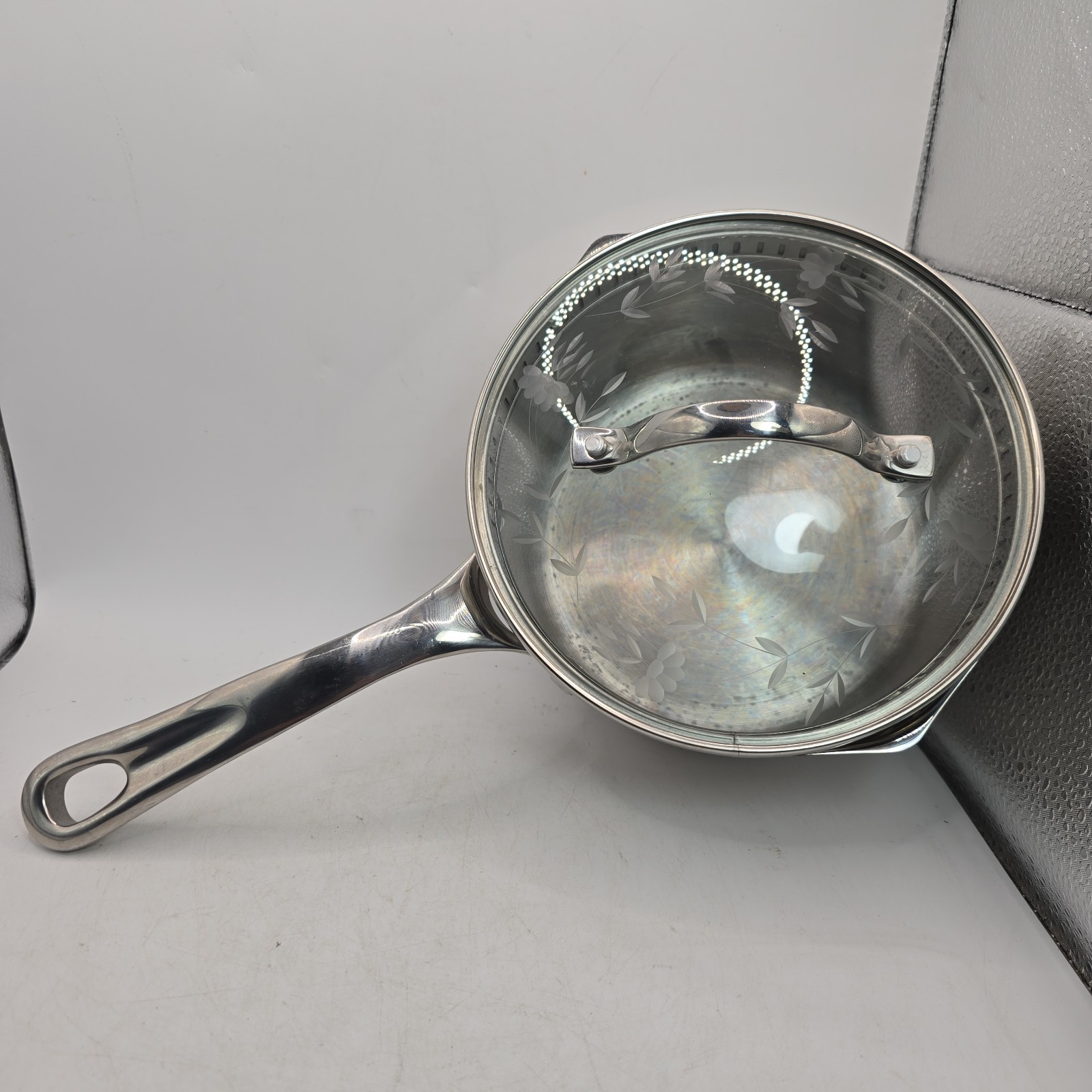 Princess House Heritage 18/10 Stainless Steel 1.75 Qt Straining Lid Pot Spouts