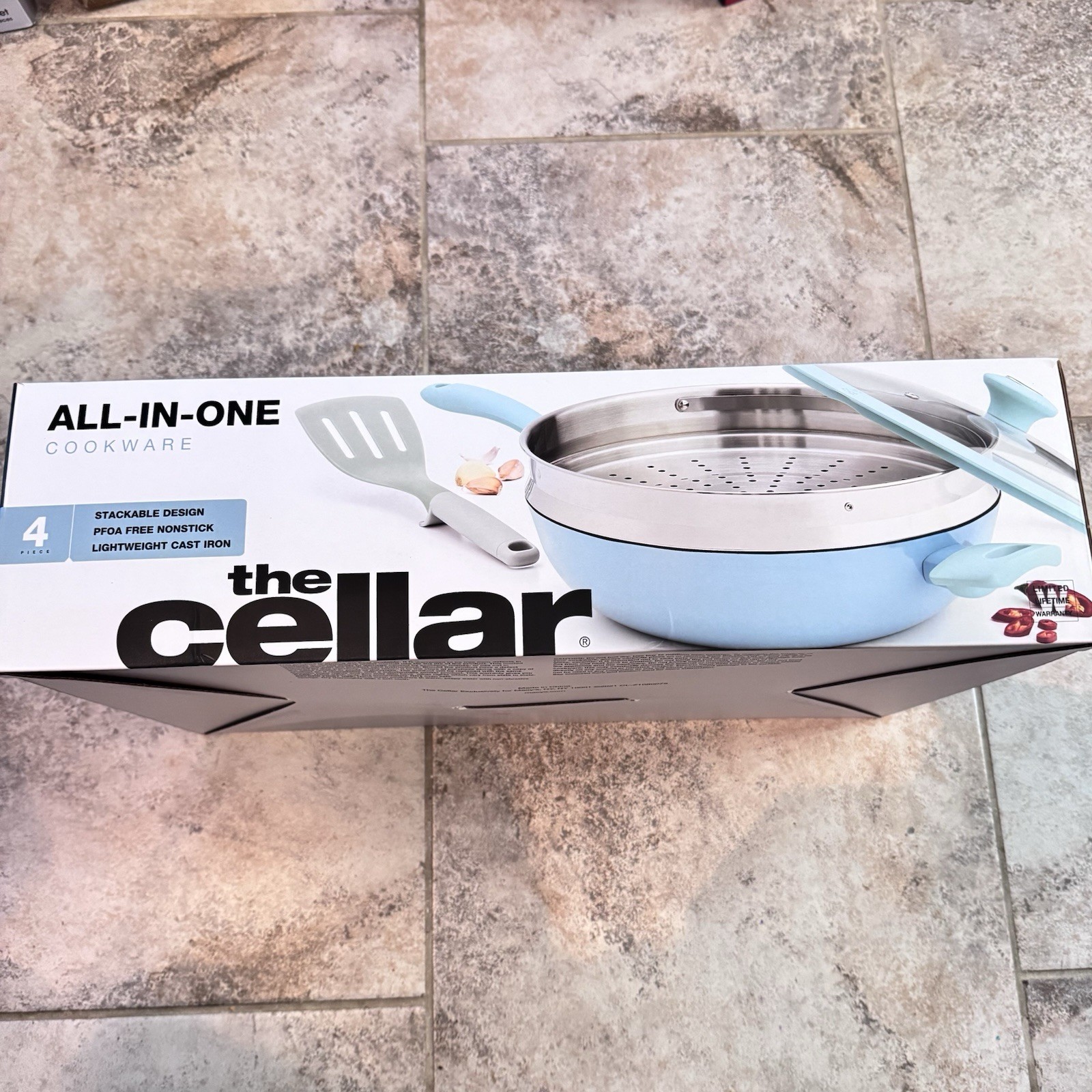 The Cellar All-In-One Lightweight Cast Iron Pan 4 Piece Steamer Lid Spatula