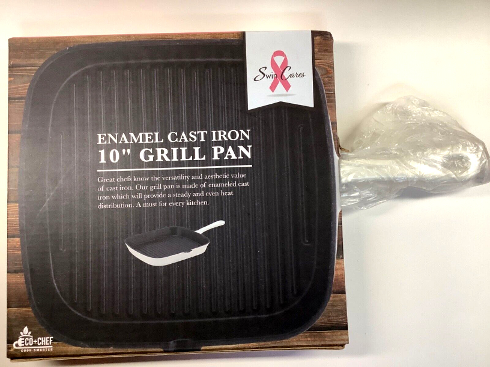 Eco + Chef Enamel Cast Iron 10″ Grill Pan White Square 5 lbs NIB