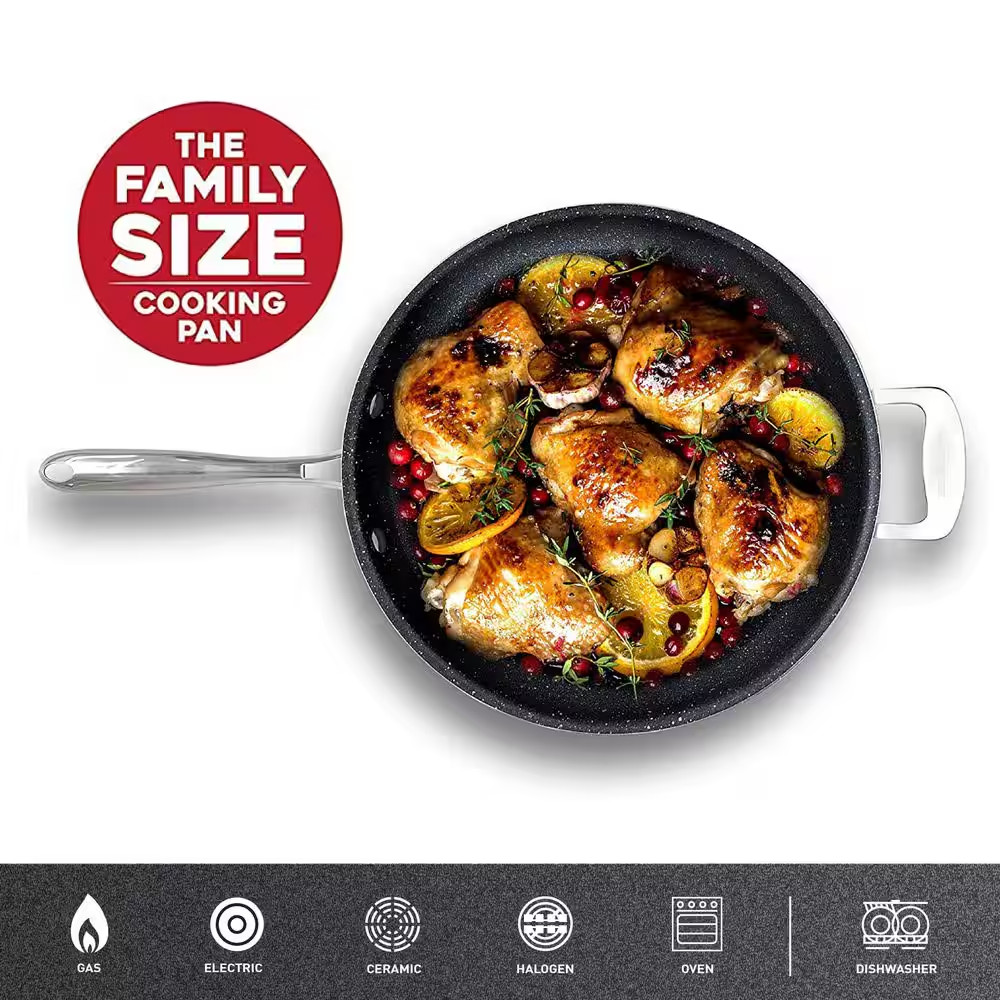 14 In. Aluminum Ultra-Durable Diamond Infused Family Skillet with Helper Handle