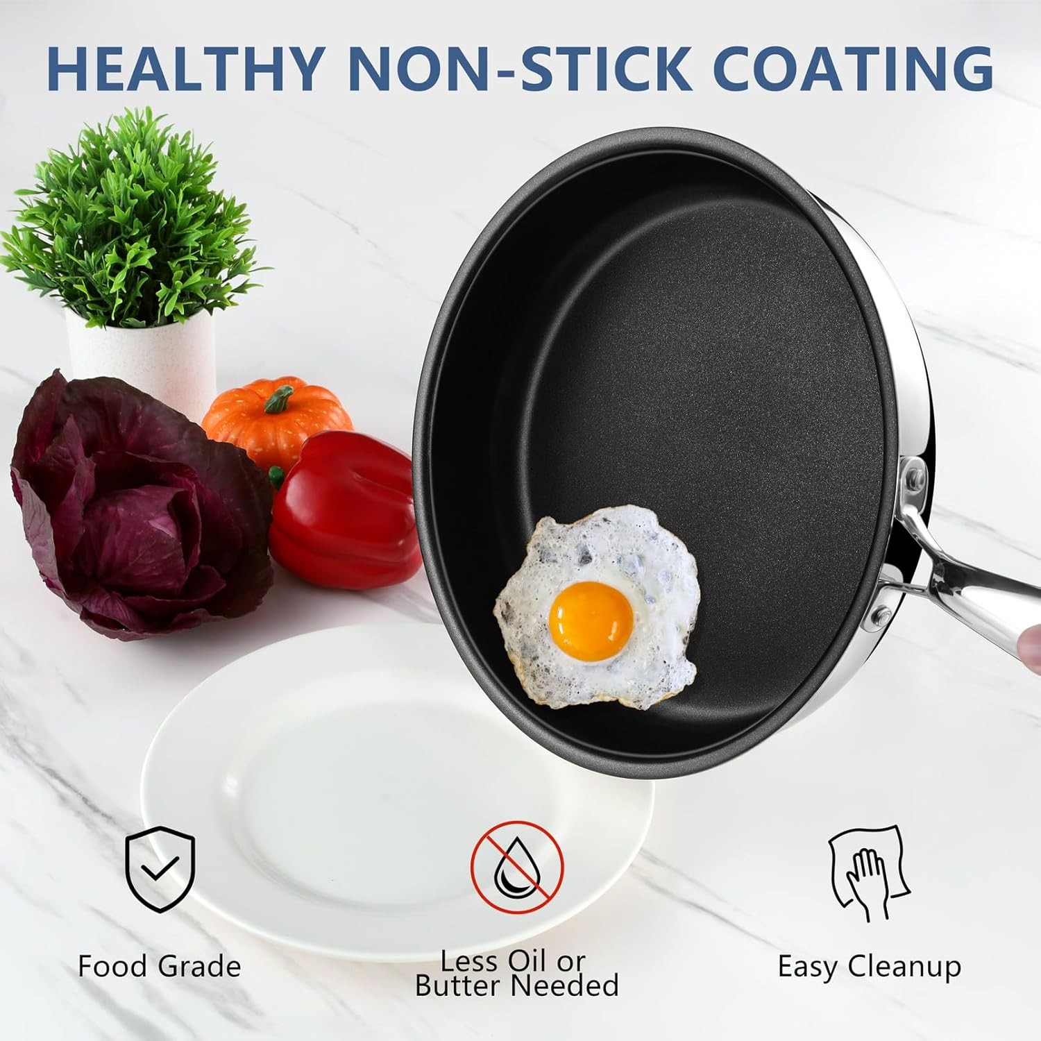 Stainless Steel 10 Inch Nonstick Frying Pan 3 Ply Cookware Set, Inch Nonstick