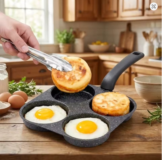 4-Cup Egg Frying Pan Nonstick Granite Omelette Skillet Burger Pancake Cooker