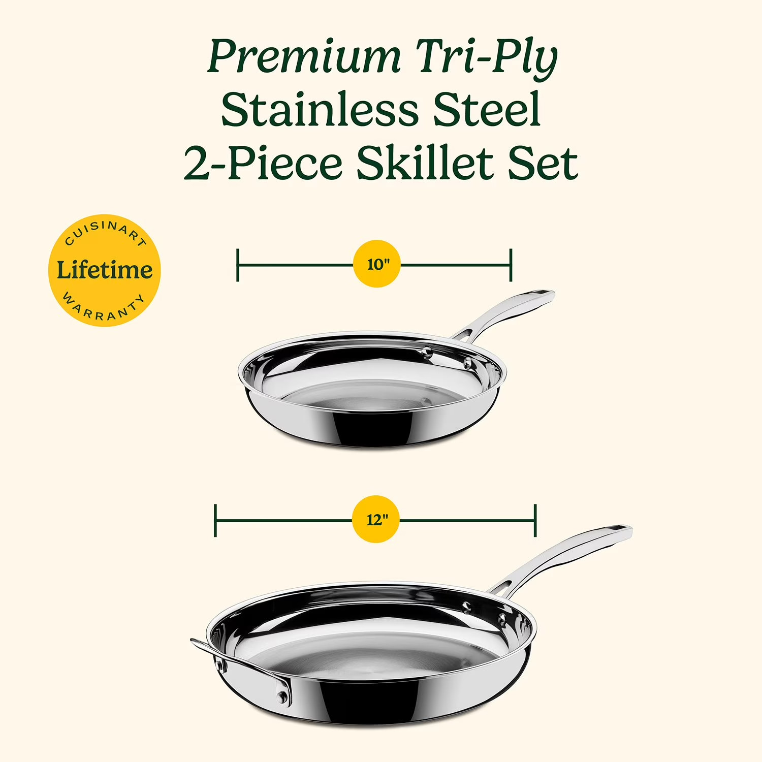 Cuisinart 2-Piece Premium Tri-Ply 10” & 12” Skillet Set