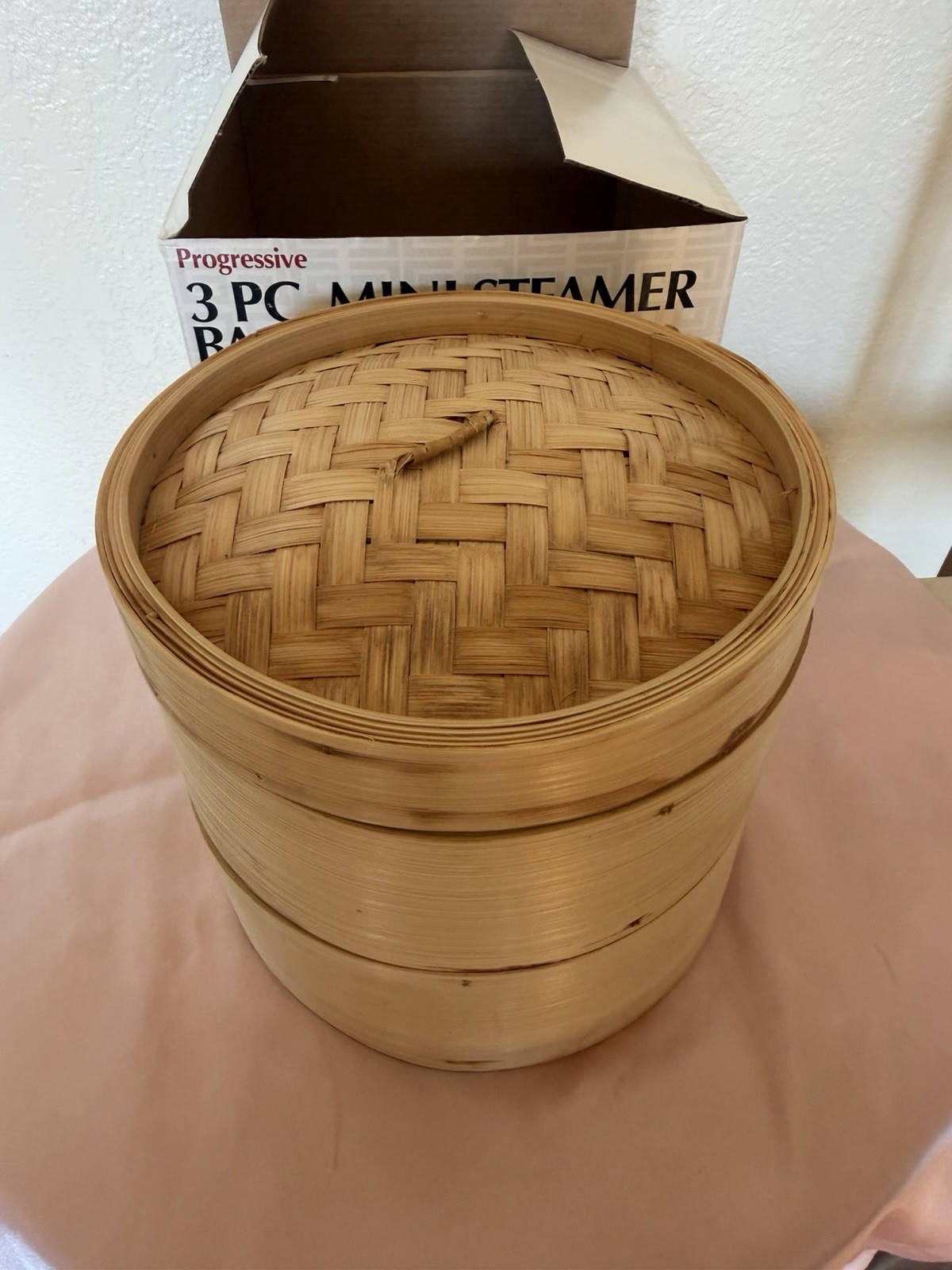 Vintage Progressive 3 Pc Mini Bamboo Steamer Basket Set 6 3/4″ New In Box NIB