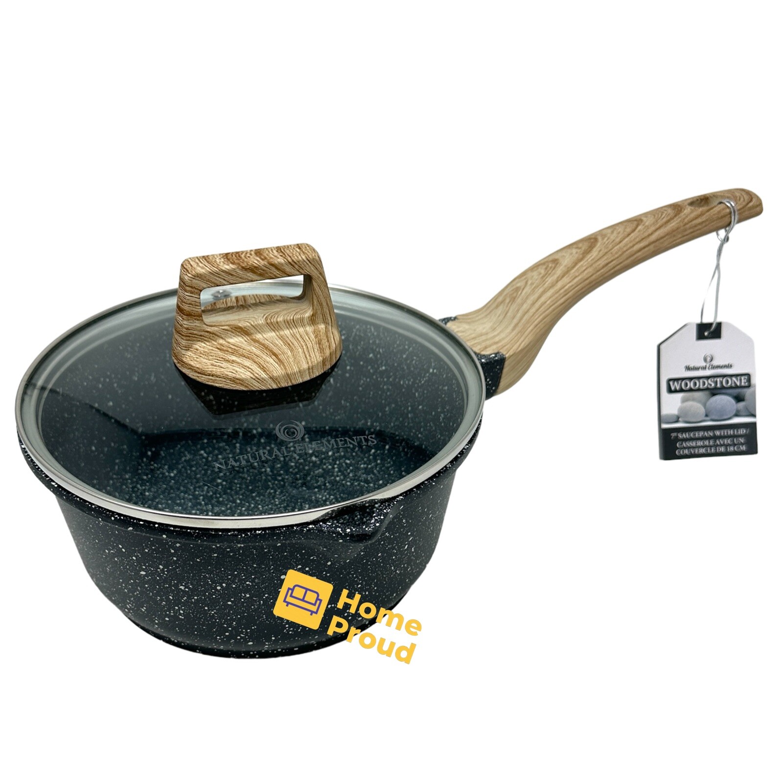 WOODSTONE Premium Saucepan Casserole Nonstick 7 Inch With Lid Natural Elements