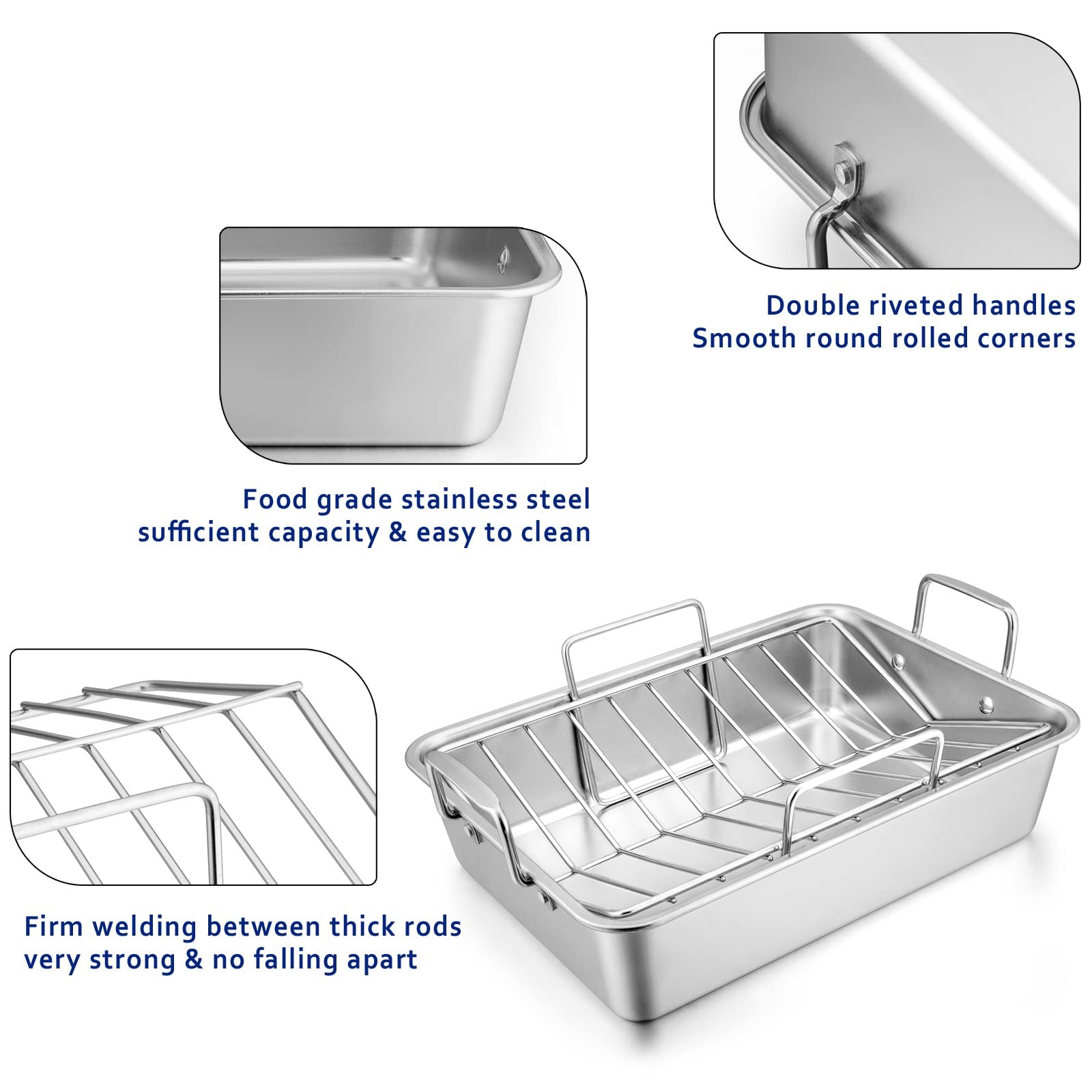 Stainless Steel Roasting Pan With Rack 13.5in Lasagna Roaster Pan Baking Rack Vs