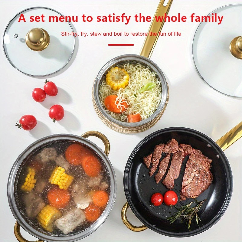 12 Piece Cookware Set Nonstick Pots and Pans Home Kitchen Cooking Non Stick, Red