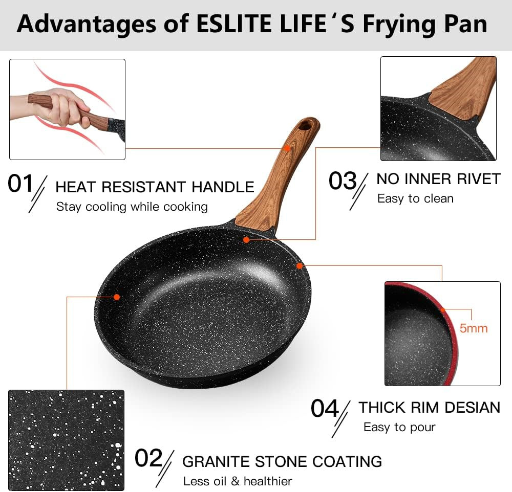 ESLITE LIFE Frying Pan Set Nonstick Skillet Set Egg Omelette Pans, Healthy